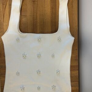 Zara Cream Sleeveless Top with Pearl Details